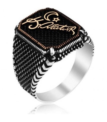 Ayyıldız Atatürk İmzalı Taşsız Gümüş Erkek Yüzük