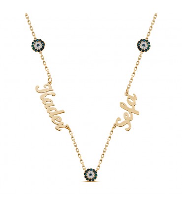 Kişiye Özel İsimli 925 Ayar Nazar Taşlı Bayan Gümüş Kolye