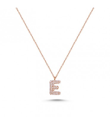 E Harfli Bayan Kolye  925 Ayar Gümüş
