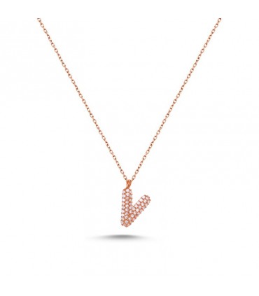 V Harfli Bayan Kolye  925 Ayar Gümüş