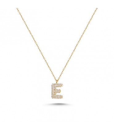 E Harfli Bayan Kolye  925 Ayar Gümüş