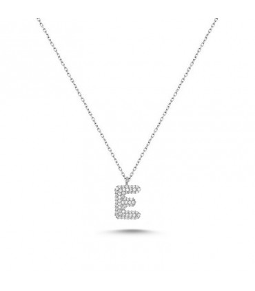 E Harfli Bayan Kolye  925 Ayar Gümüş