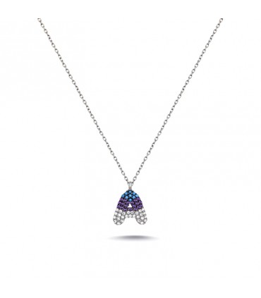 A Harfi Renkli Taşlı Gümüş Kolye 925 Ayar