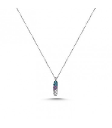 I Harfi Renkli Taşlı Gümüş Kolye 925 Ayar