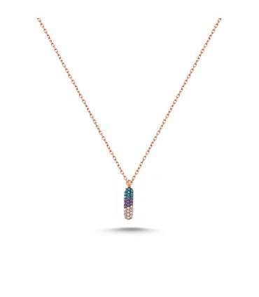 I Harfi Renkli Taşlı Gümüş Kolye 925 Ayar