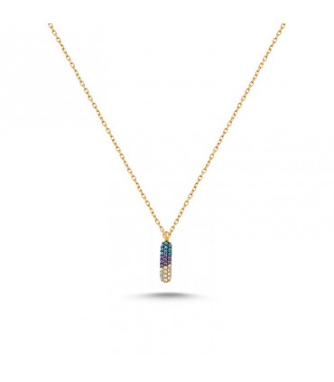 I Harfi Renkli Taşlı Gümüş Kolye 925 Ayar