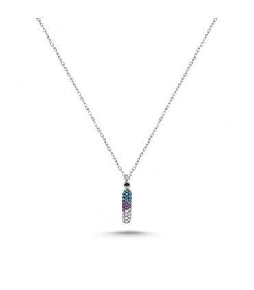 İ Harfi Renkli Taşlı Gümüş Kolye 925 Ayar