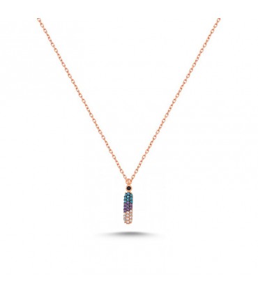 İ Harfi Renkli Taşlı Gümüş Kolye 925 Ayar