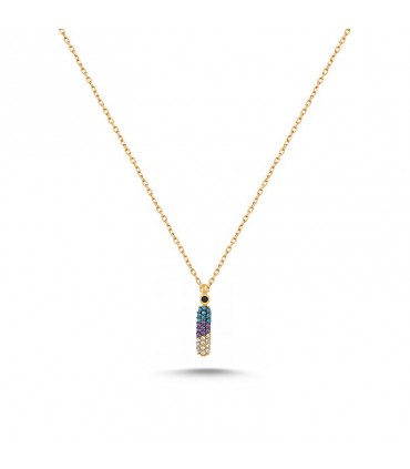 İ Harfi Renkli Taşlı Gümüş Kolye 925 Ayar