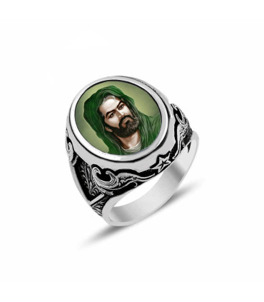 Hz Hüseyin Resimli 925 Ayar Gümüş Erkek Yüzük