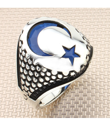 İçi Taşlı Ay Yıldız Gümüş Erkek Yüzük