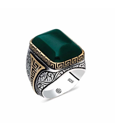 İşlemeli Sade Taşlı Gümüş Erkek Yüzük